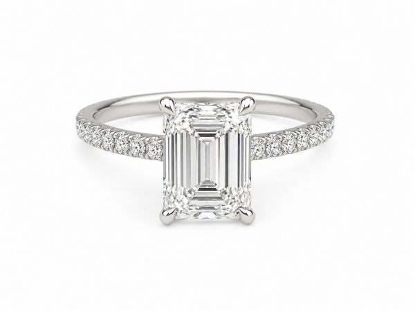 14K WHITE GOLD LAB GROWN EMERALD CUT ENGAGEMENT RING