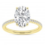 14K YELLOW GOLD ALL LAB GROWN OVAL ENGAGEMENT RING WITH  HIDDEN HALO AND DIAMOND SHANK