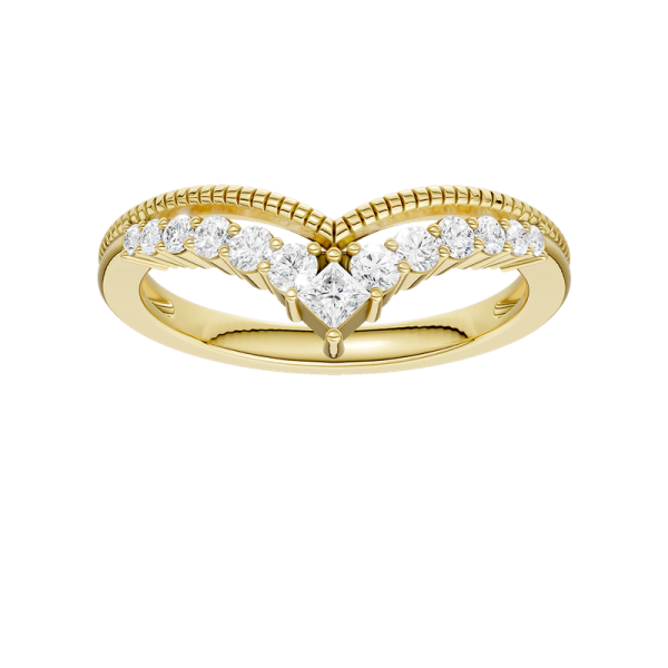 LAB GROWN 14K YELLOW GOLD MILGRAIN CHEVRON BAND .25ctw