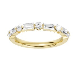 14K YELLOW GOLD LAB GROWN SHARED PRONG BAND WITH BAGUETTES & ROUNDS
