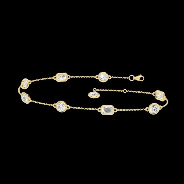 LAB GROWN 14K YELLOW GOLD BEZEL STATION BRACELET 2CTW