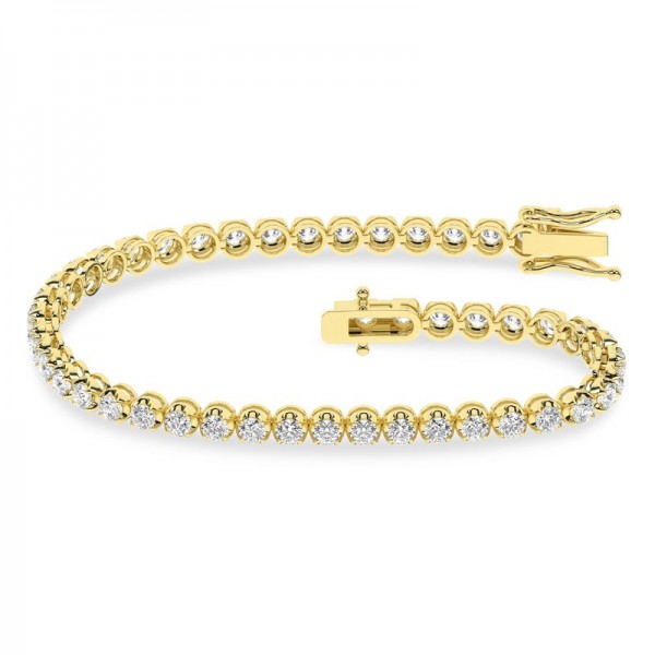 LAB GROWN DIAMOND 14K YELLOW GOLD CROWN PRONG TENNIS BRACELET 3CTW