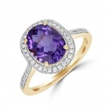 14K Yellow Gold Oval Amethyst And Diamond Ring