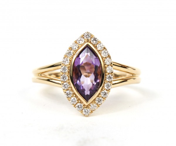 14K YELLOW GOLD DIAMOND & AMETHYST RING