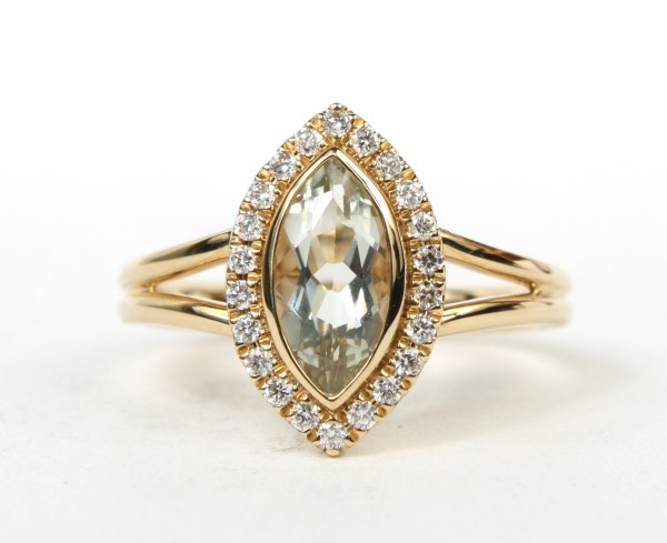 14K YELLOW GOLD DIAMOND & GREEN AMETHYST RING