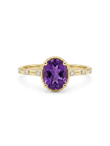 14K YELLOW GOLD DIAMOND AND AMETHYST RING