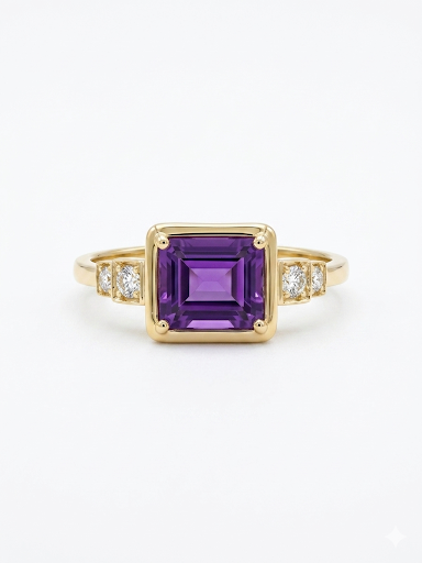 14K YELLOW GOLD DIAMOND & AMETHYST RING