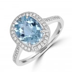 18K White Gold Oval Aquamarine Ring With Diamond Halo