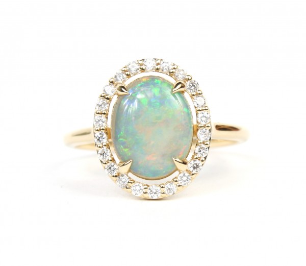 14K YELLOW GOLD DIAMOND AND OPAL RING