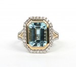 14K TWO TONE DIAMOND & AQUAMARINE RING