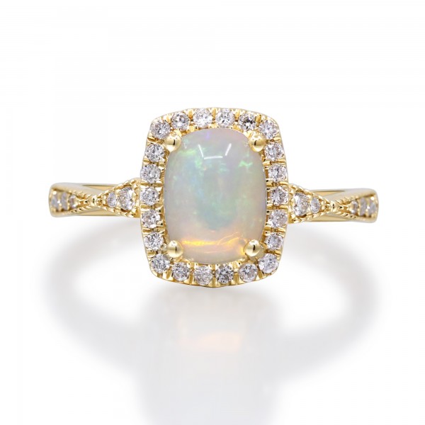 10K YELLOW GOLD DIAMOND AND ETHIOPIAN OPAL RING