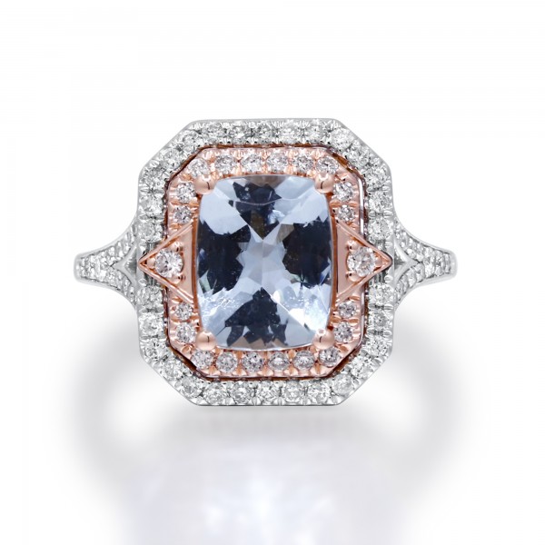 14K TWO TONED DIAMOND AND AQUAMARINE RING