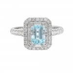 14K WHITE GOLD DIAMOND AND AQUAMARINE RING