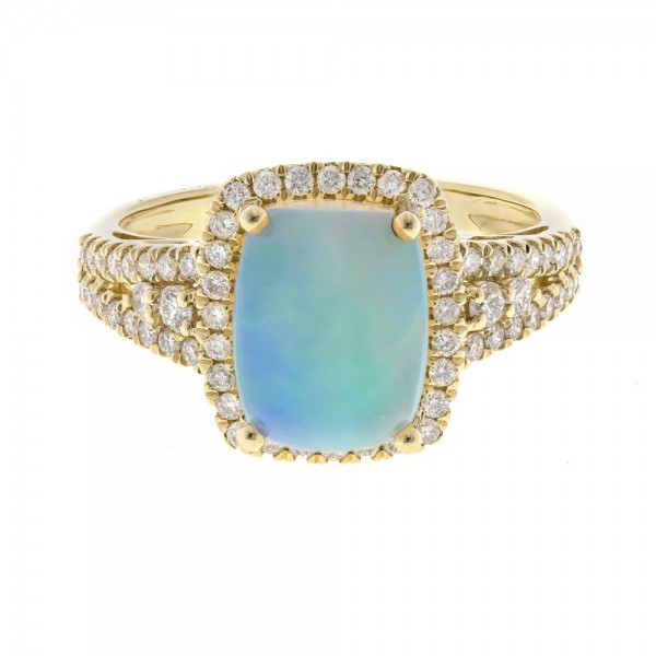 14K YELLOW GOLD DIAMOND AND OPAL RING