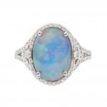 14K WHITE GOLD DIAMOND AND ETHIOPIAN OPAL RING