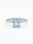 14K WHITE GOLD DIAMOND AND AQUA RING