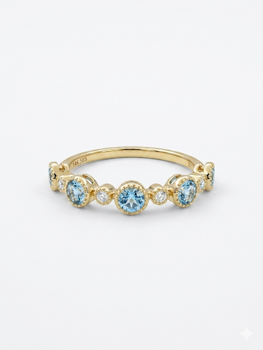 14K YELLOW GOLD DIAMOND & AQUAMARINE BAND