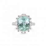 18K WHITE GOLD CUSHION AQUAMARINE AND DIAMOND RING
