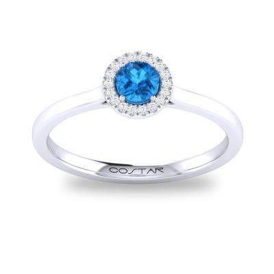 14K White Gold .05Ctw Diamond And .30Ct Blue Topaz Ring