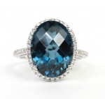 14K WHITE GOLD DIAMOND AND LONDON BLUE TOPAZ RING