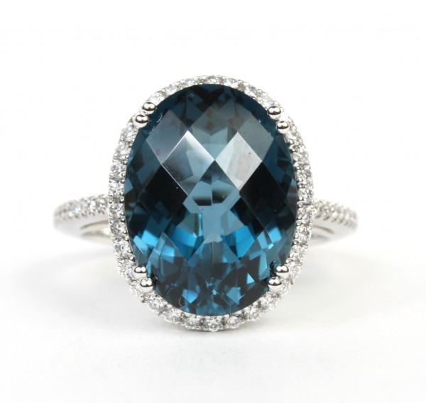 14K WHITE GOLD DIAMOND AND LONDON BLUE TOPAZ RING
