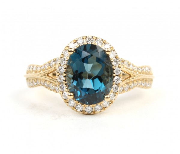 14K YELLOW GOLD DIAMOND & LONDON BLUE TOPAZ RING