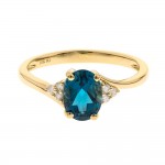 10K YELLOW GOLD DIAMOND AND LONDON BLUE TOPAZ RING