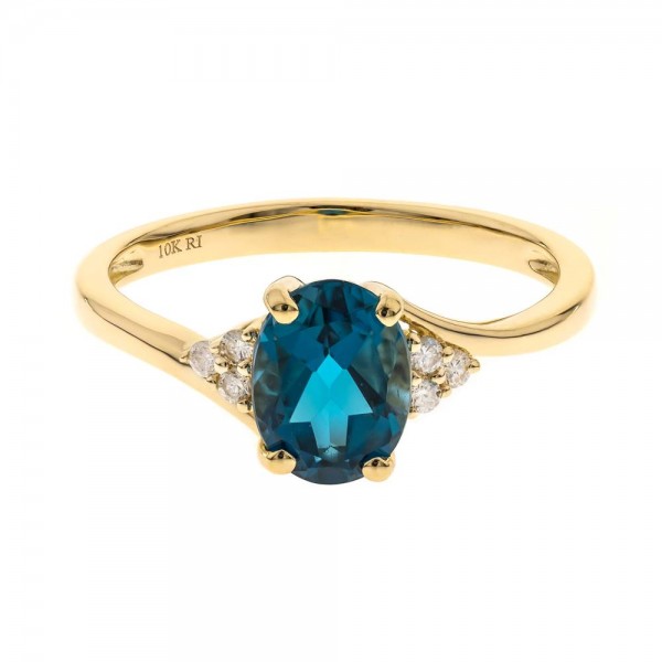 10K YELLOW GOLD DIAMOND AND LONDON BLUE TOPAZ RING
