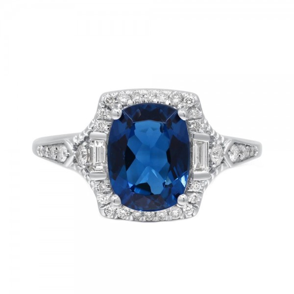 14K WHITE GOLD DIAMOND AND LONDON BLUE TOPAZ RING