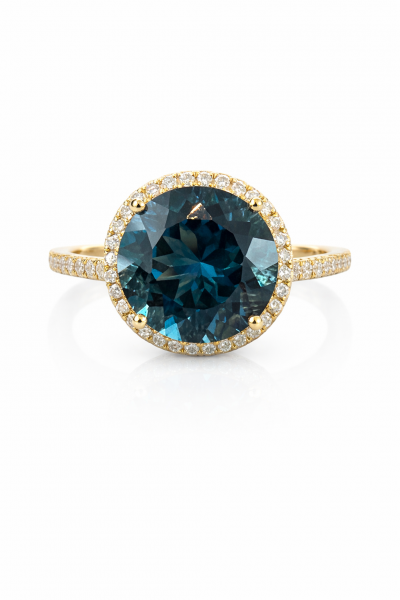 14K YELLOW GOLD DIAMOND AND LONDON BLUE TOPAZ RING