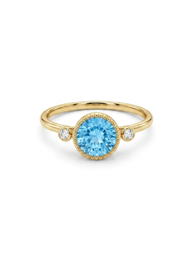 14K YELLOW GOLD DIAMOND & BLUE TOPAZ RING
