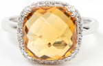 14K White Gold .10Ctw Diamond 4.73Ct Citrine Ring (36 Diamonds)
