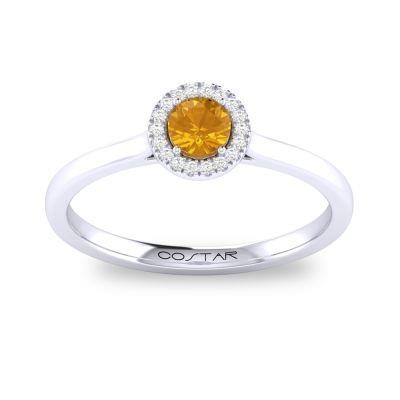 14K White Gold .05Ctw Diamond And .20Ct Citrine Ring