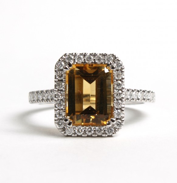 14K WHITE GOLD DIAMOND AND CITRINE RING