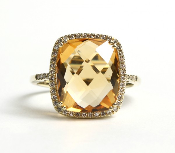14K YELLOW GOLD DIAMOND AND CITRINE RING