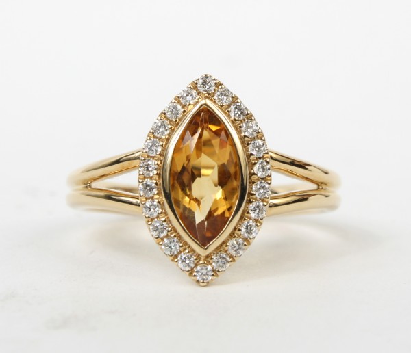 14K YELLOW GOLD DIAMOND & CITRINE RING