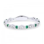 14K White Gold .08Ctw Diamond And .11Ctw Emerald Ring