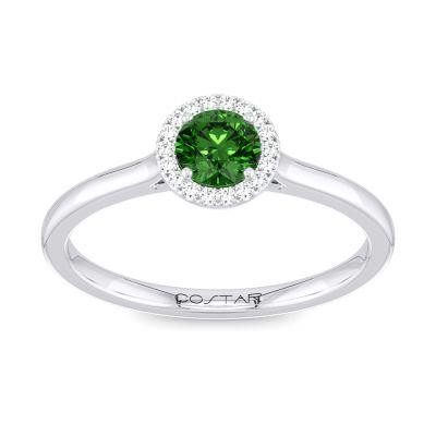 14K White Gold .06Ctw Diamond And .21Ct Emerald Ring