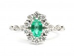 14K WHITE GOLD DIAMOND AND EMERALD RING