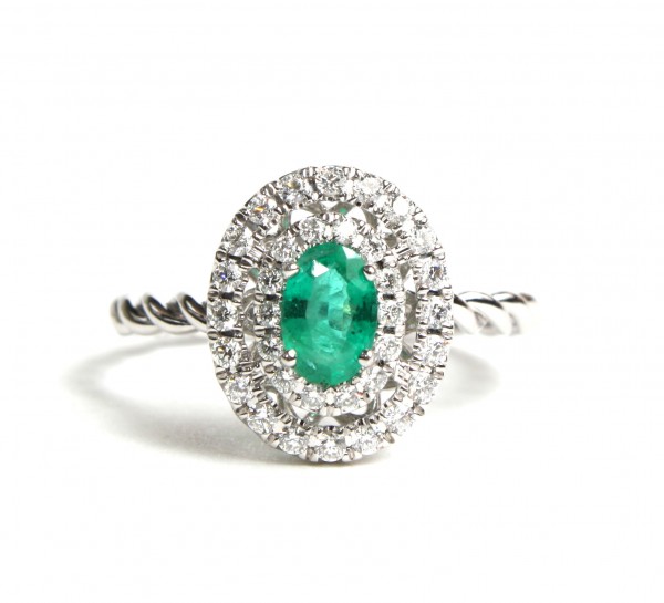 14K WHITE GOLD DIAMOND AND EMERALD RING
