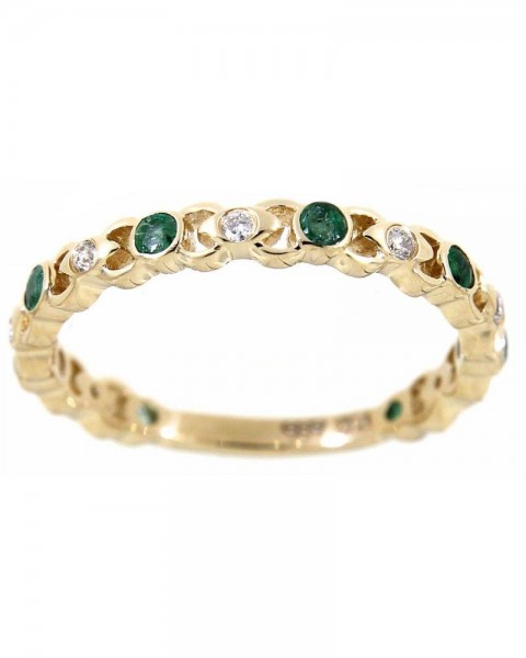 14K YELLOW GOLD DIAMOND AND EMERALD BAND