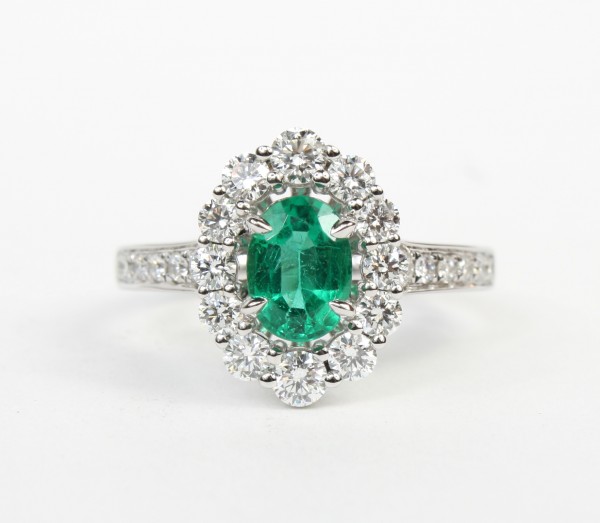 14K WHITE GOLD DIAMOND AND EMERALD RING