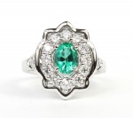 14K WHITE GOLD DIAMOND AND EMERALD RING