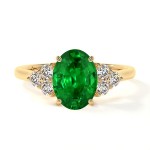 14K YELLOW GOLD OVAL EMERALD RING WITH ROUND DIAMONDS