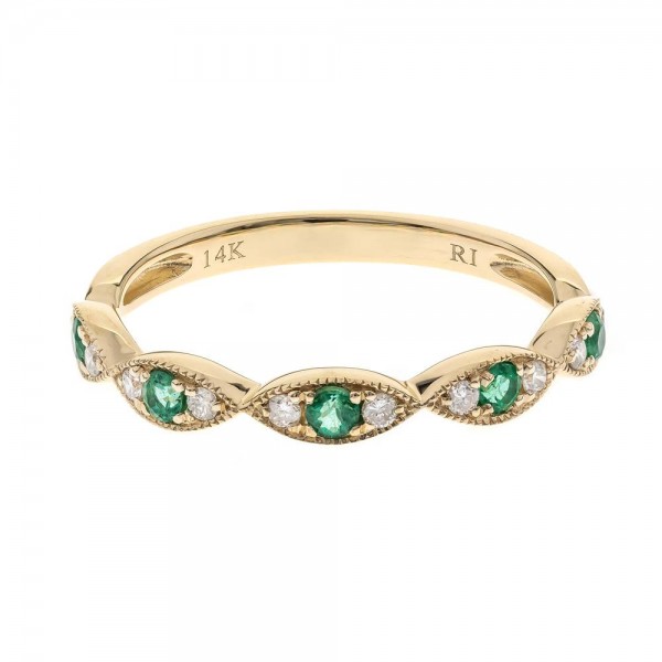 14K YELLOW GOLD DIAMOND AND EMERALD RING