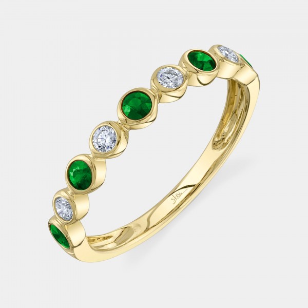 14K YELLOW GOLD DIAMOND & EMERALD BEZEL BAND
