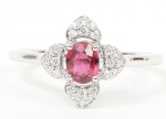 14K White Gold .08Ctw Diamond 1/2 Ruby Ring (24 Diamonds)
