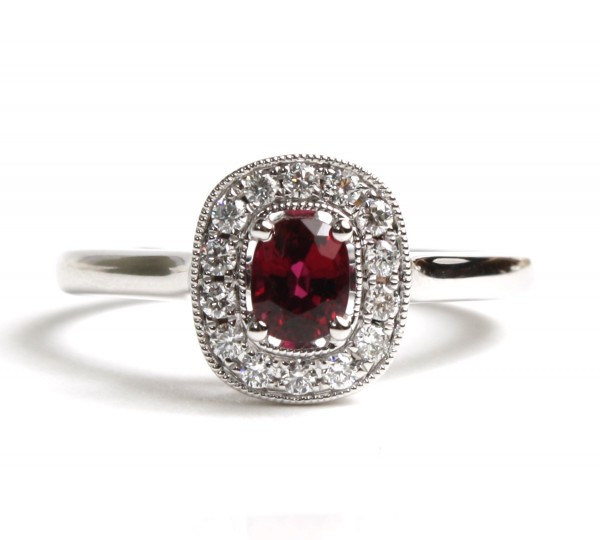 14K WHITE GOLD DIAMOND AND RUBY RING