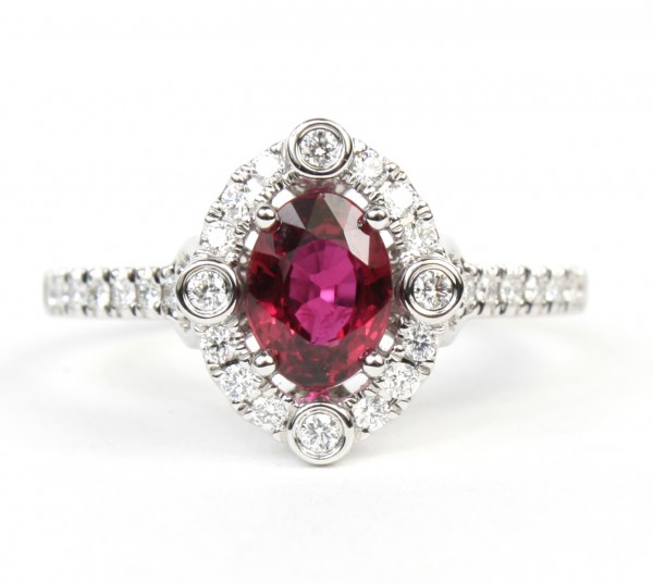 14K WHITE GOLD DIAMOND AND RUBY RING