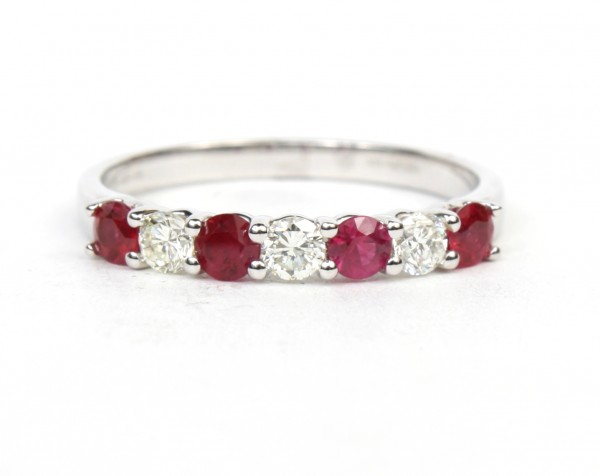 14K WHITE GOLD DIAMOND & RUBY BAND